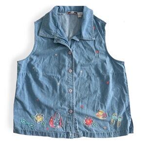 Vintage Alia Denim Button Down Sleeveless Shirt
